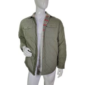 Field And Stream Chore Shirt Quilted Jacket Fleece Lined Green L Shacket LN